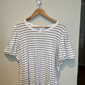 NWT Time & Tru Women's Size L (12-14) Bubble Sleeve Shirt White Black Striped